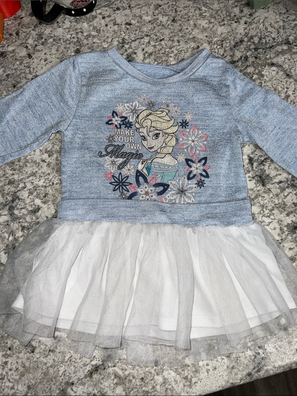 Girls' Long Sleeve Blue Tulle Hem Character Top